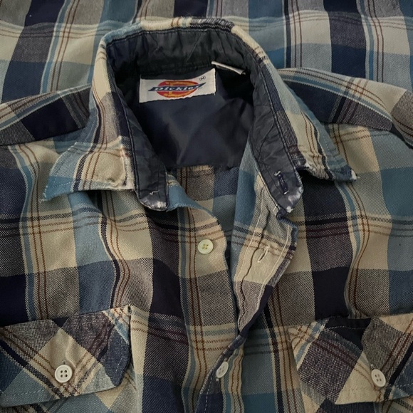 Dickies Button Up Vintage Work Shirt Plaid Blue and Brown Vintage Dickies - Picture 9 of 9
